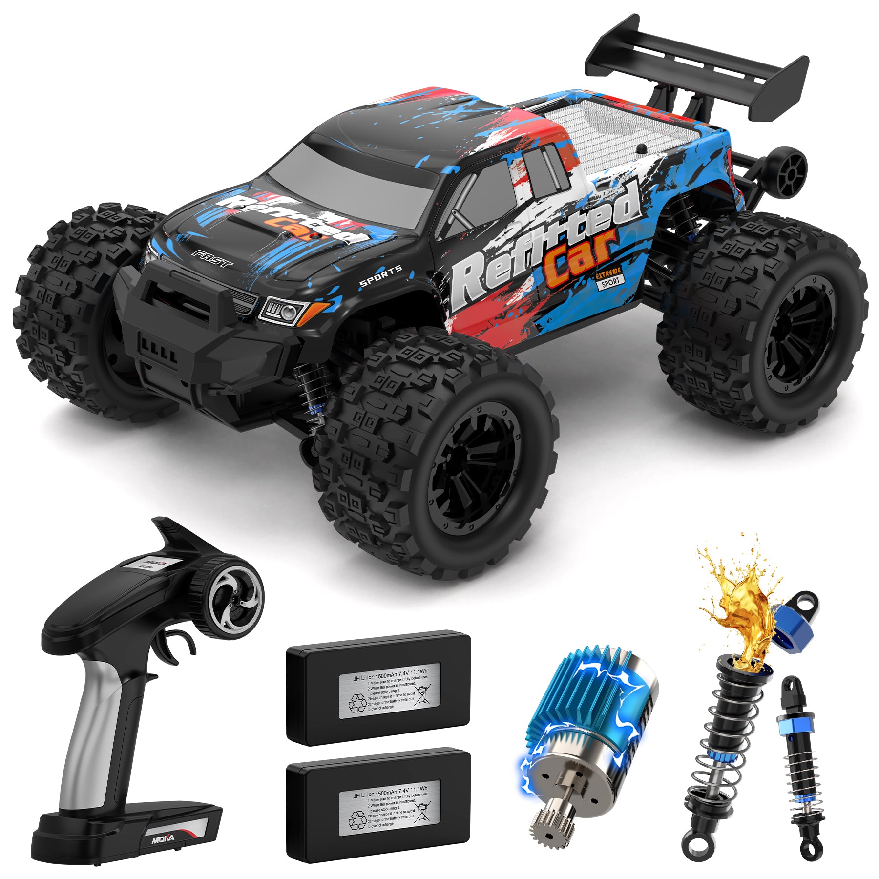 Highmall 1/16 4X4 High-Speed 50+KM/H（Peak） RC Monster Truck - 390 Motor Durable axle & Suspension | 3000mAh Batteries | Boys Toys Christmas Birthday for Teens Aged 14+