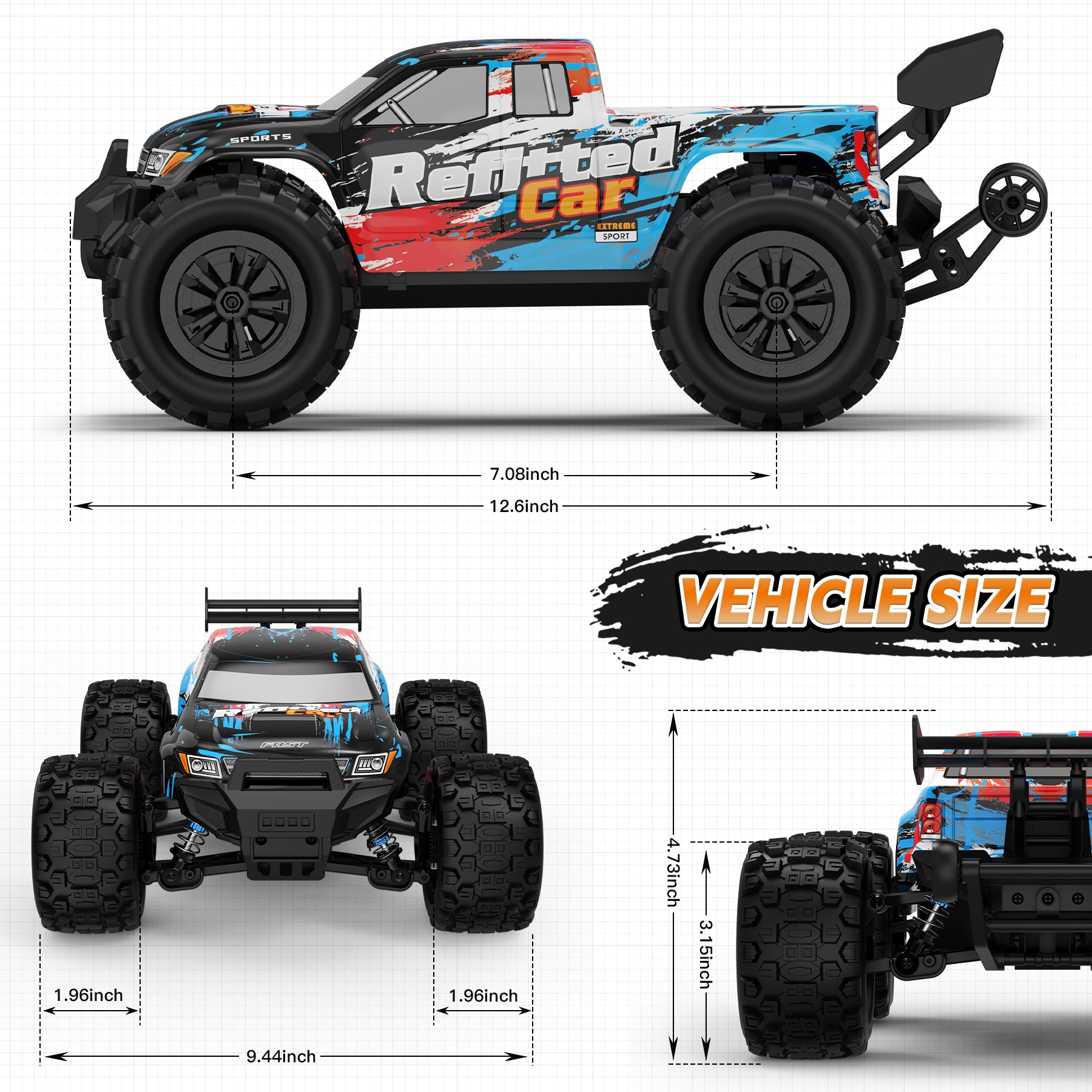 Highmall 1/16 4X4 High-Speed 50+KM/H（Peak） RC Monster Truck - 390 Motor Durable axle & Suspension | 3000mAh Batteries | Boys Toys Christmas Birthday for Teens Aged 14+