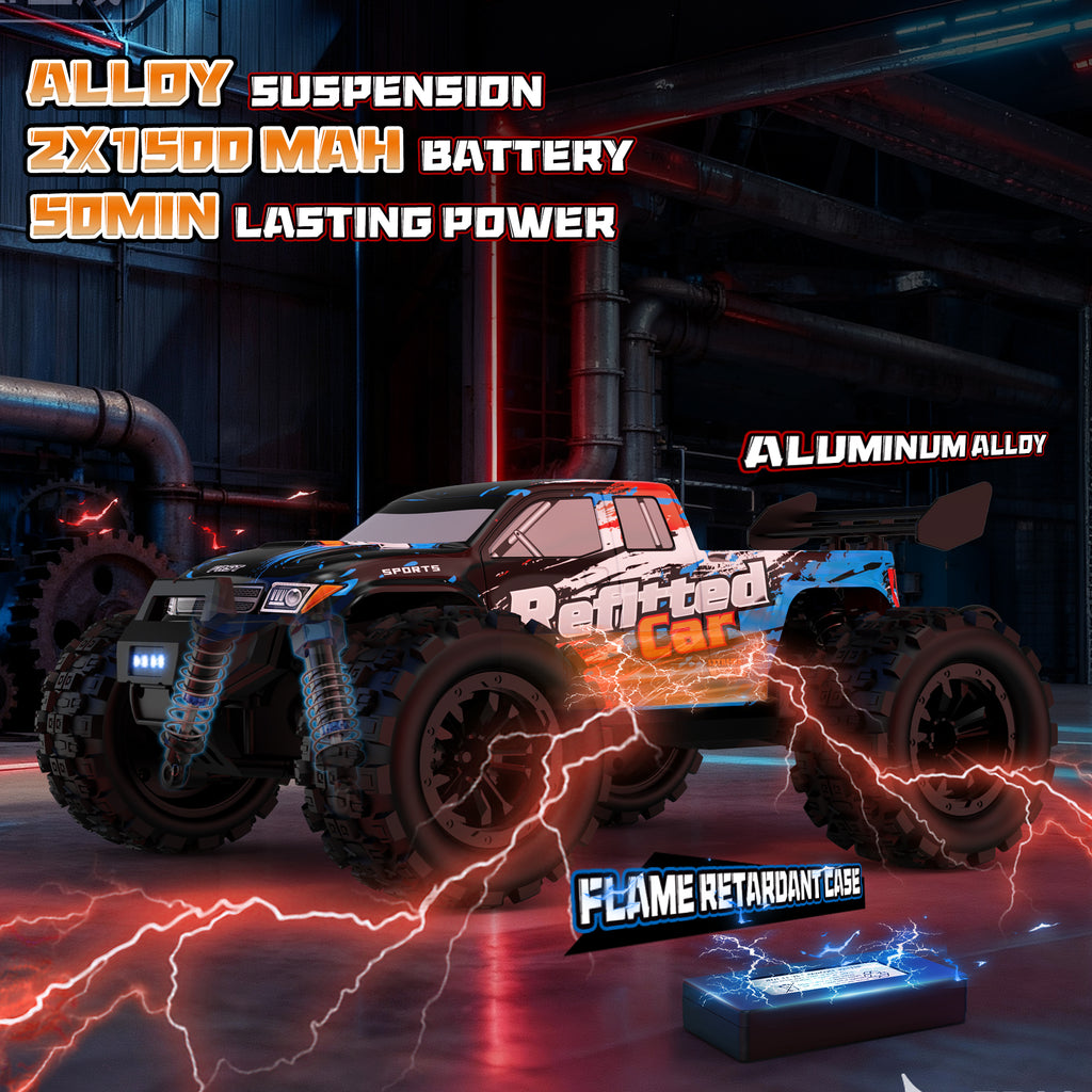 Highmall 1/16 4X4 High-Speed 50+KM/H（Peak） RC Monster Truck - 390 Motor Durable axle & Suspension | 3000mAh Batteries | Boys Toys Christmas Birthday for Teens Aged 14+
