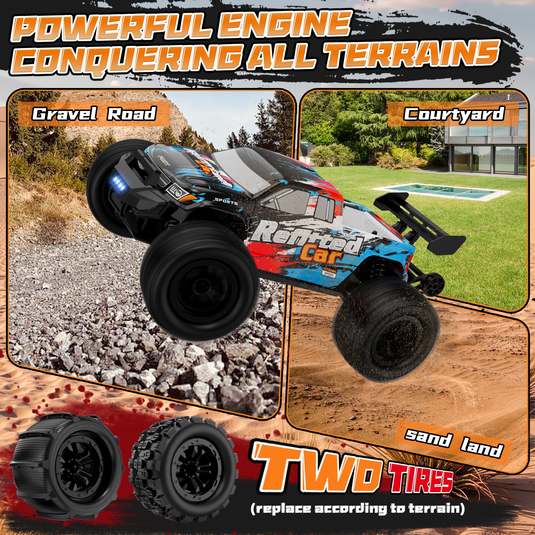 Highmall 1/16 4X4 High-Speed 50+KM/H（Peak） RC Monster Truck - 390 Motor Durable axle & Suspension | 3000mAh Batteries | Boys Toys Christmas Birthday for Teens Aged 14+