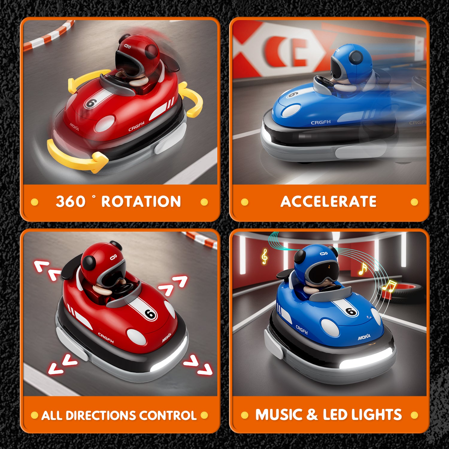 2-Player Battle 3-5 rc Car Toddler Boys Christmas Toy | Cartoon Remote Control Bumper Cars with Light & Sound – Racing Set (Drift + Collision Modes) | 360° Spinning | Rechargeable Kids’ Race Cars