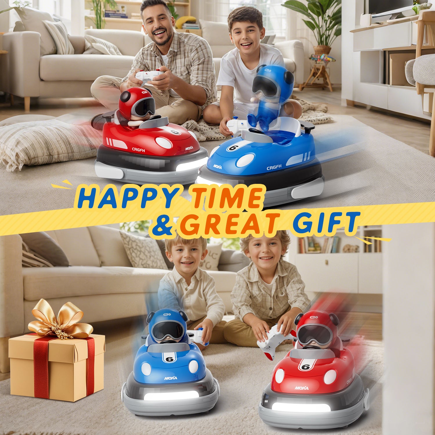 2-Player Battle 3-5 rc Car Toddler Boys Christmas Toy | Cartoon Remote Control Bumper Cars with Light & Sound – Racing Set (Drift + Collision Modes) | 360° Spinning | Rechargeable Kids’ Race Cars